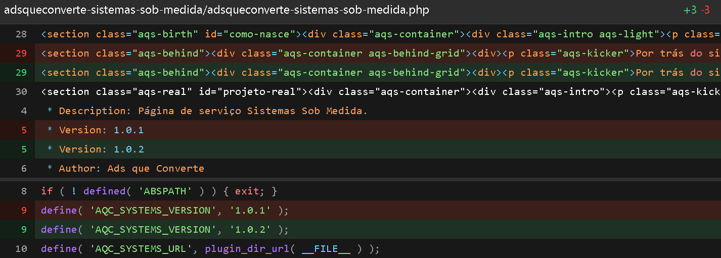 Trecho real de programação do sistema sob medida