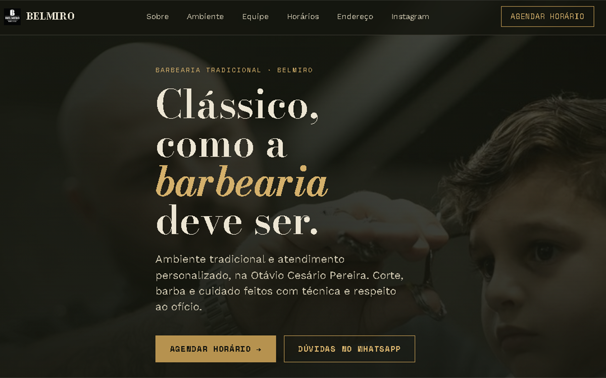 Captura de tela do projeto Belmiro Barbearia
